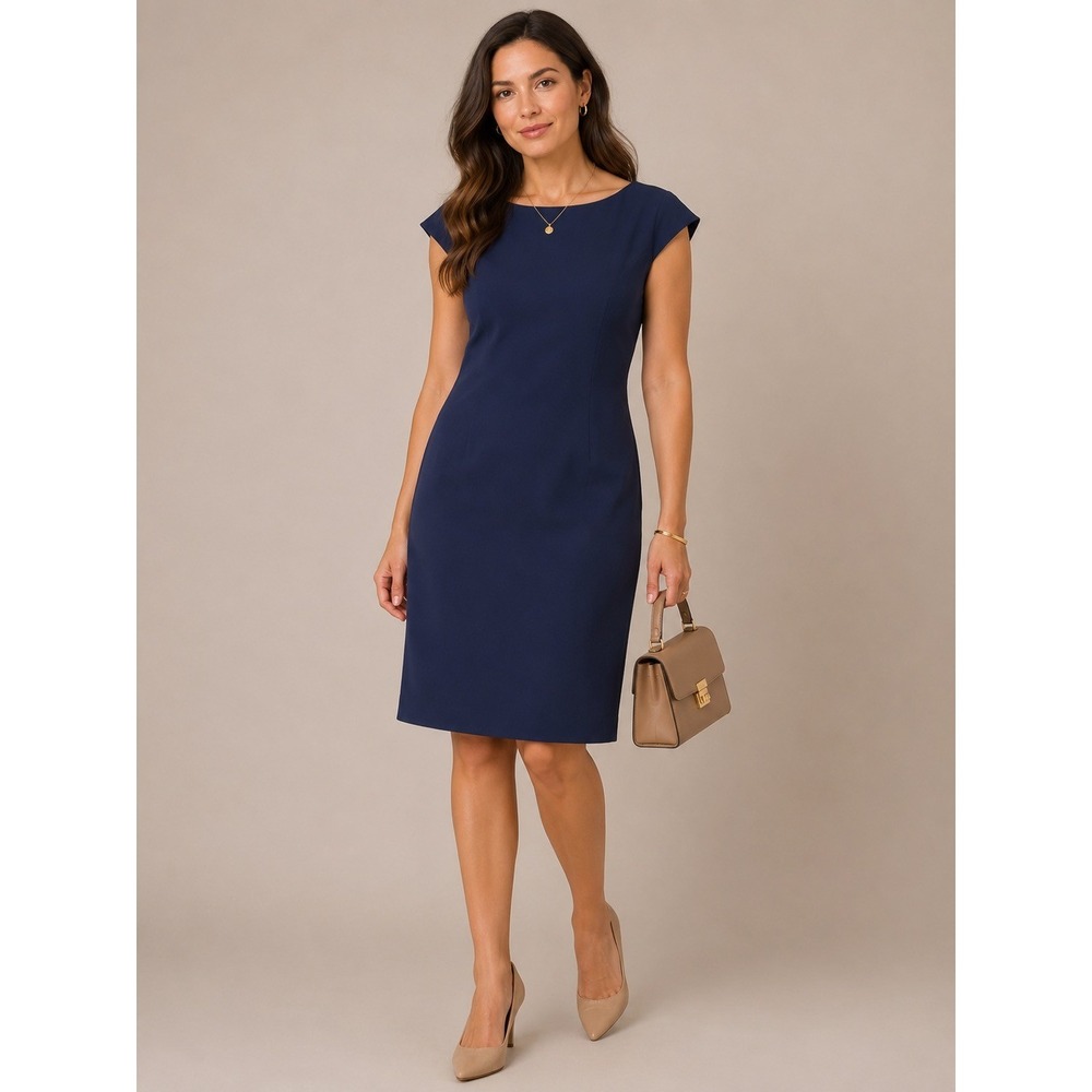 MM.LaFleur Etsuko Sheath Dress Navy Blue Cap Sleeve Career Office Classic  10